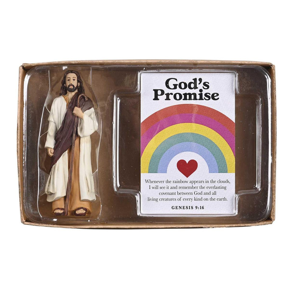 God's Promise Rainbow and Brown 5.5 x 3.75 Resin Jesus Figurine and Itty Bitty by Dicksons