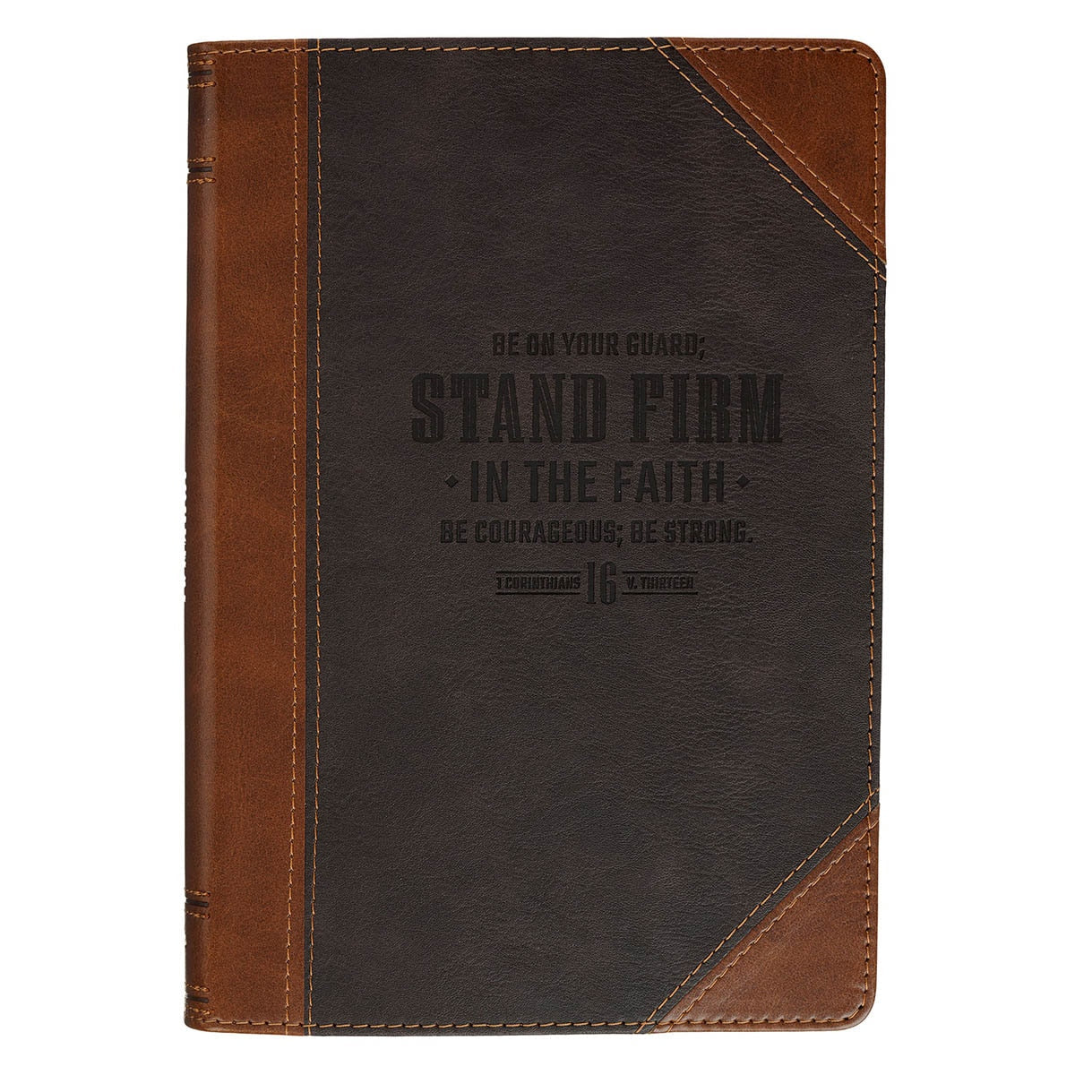 Stand Firm in the Faith Honey-brown and Espresso Faux Leather Classic Journal - 1 Corinthians 16:13 by Christian Art Gifts
