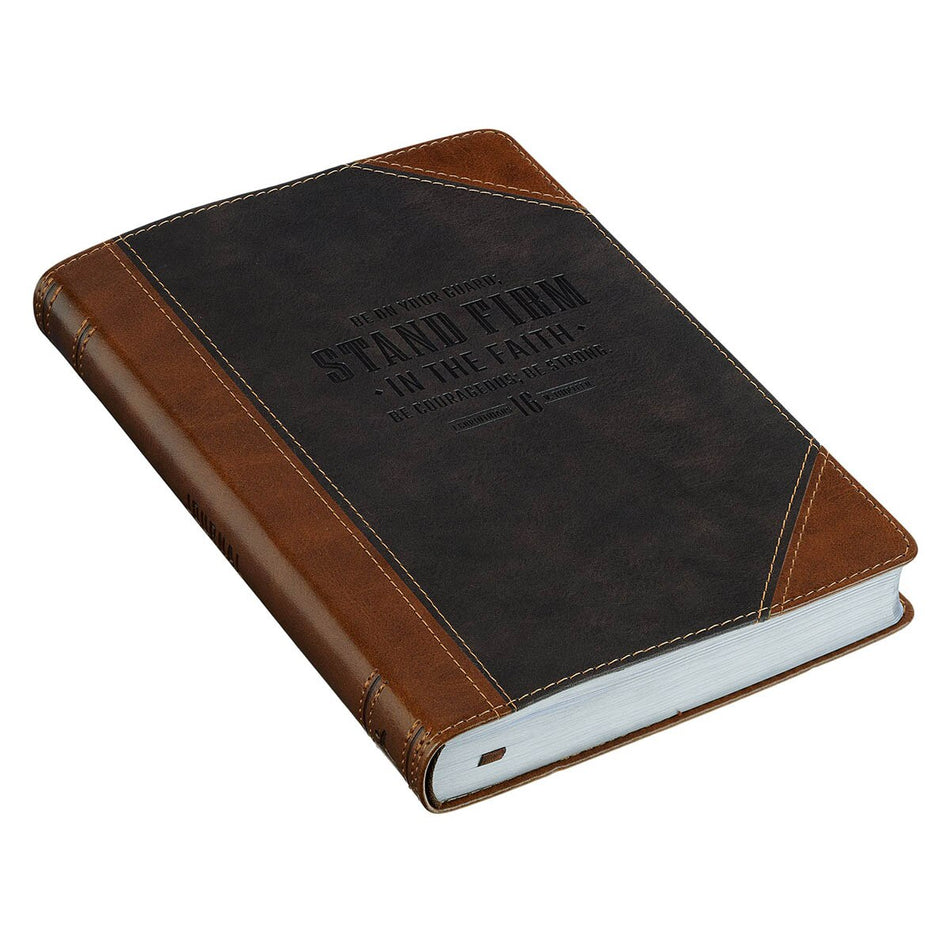 Stand Firm in the Faith Honey-brown and Espresso Faux Leather Classic Journal - 1 Corinthians 16:13, product view 2