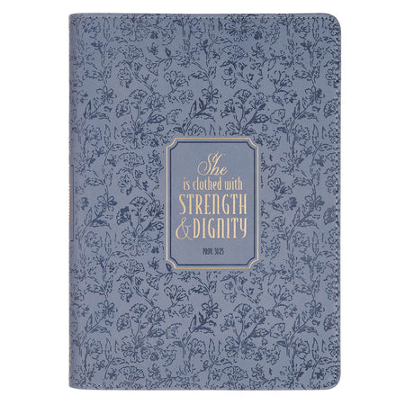 Strength and Dignity Blue Cottage Garden Faux Leather Classic Journal - Proverbs 31:25 by Christian Art Gifts