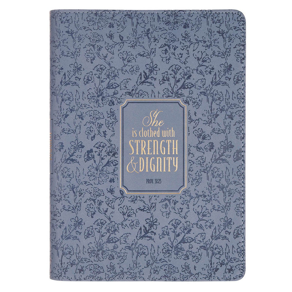 Strength and Dignity Blue Cottage Garden Faux Leather Classic Journal - Proverbs 31:25 by Christian Art Gifts