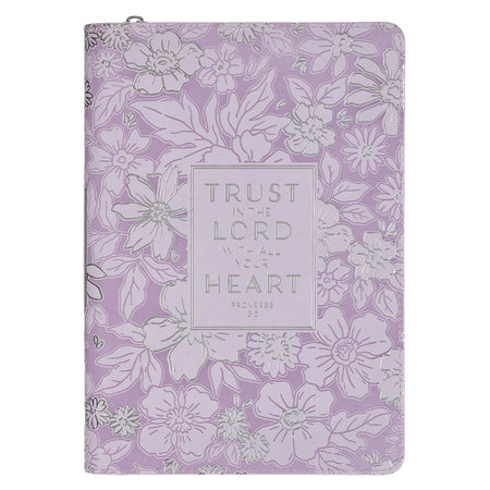 Trust in the Lord Lilac Floral Classic Journal with Zipper Closure - Proverbs 3:5 by Christian Art Gifts