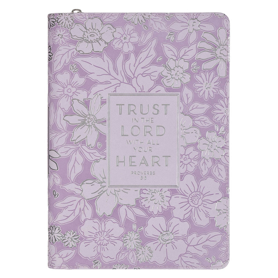 Trust in the Lord Lilac Floral Classic Journal with Zipper Closure - Proverbs 3:5 by Christian Art Gifts