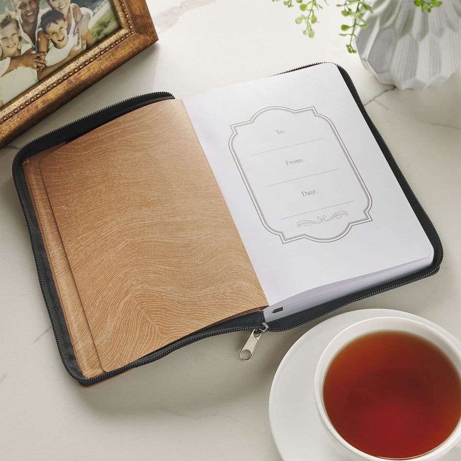Be Strong Black and Tan Faux Leather Classic Journal with Zipper Closure - Ephesians 6:10, product view 2
