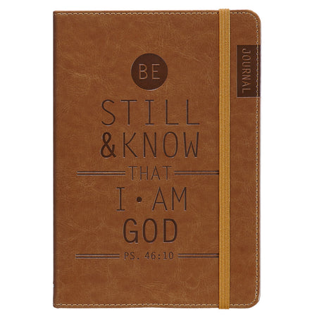 Be Still and Know Tan Faux Leather Journal with Elastic Closure - Psalm 46:10 by Christian Art Gifts