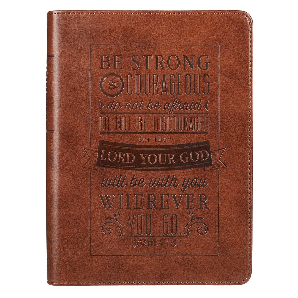 Be Strong and Courageous Saddle Tan Handy-sized Faux Leather Journal - Joshua 1:9 by Christian Art Gifts