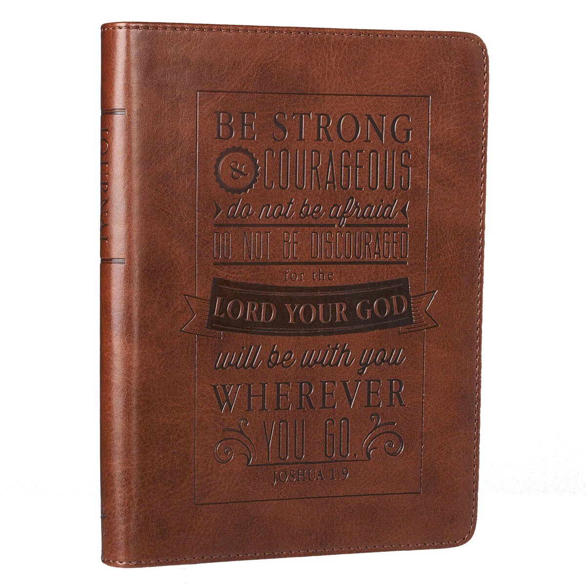 Be Strong and Courageous Saddle Tan Handy-sized Faux Leather Journal - Joshua 1:9 by Christian Art Gifts, product view 5