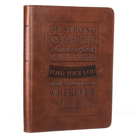 Be Strong and Courageous Saddle Tan Handy-sized Faux Leather Journal - Joshua 1:9 by Christian Art Gifts, product view 5