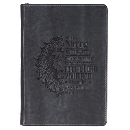Be Strong and Courageous Classic Gray Faux Leather Journal with Zipper Closure - Joshua 1:9 by Christian Art Gifts