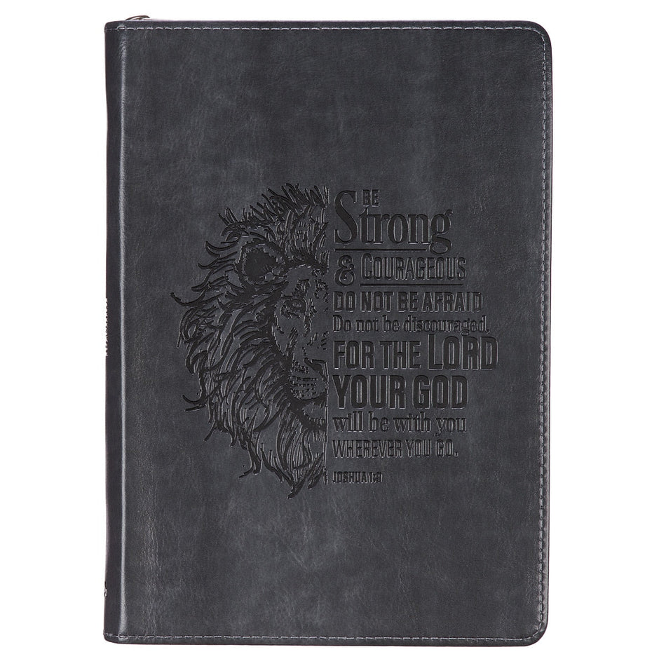 Be Strong and Courageous Classic Gray Faux Leather Journal with Zipper Closure - Joshua 1:9 by Christian Art Gifts