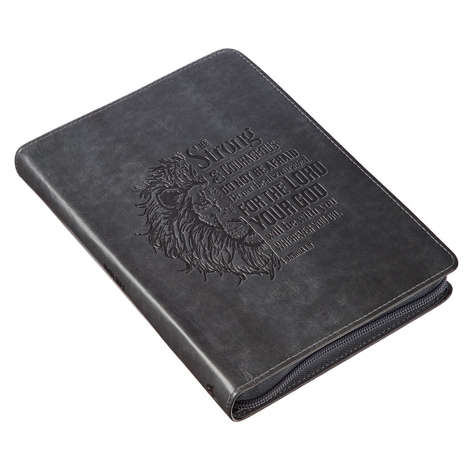 Be Strong and Courageous Classic Gray Faux Leather Journal with Zipper Closure - Joshua 1:9, product view 2