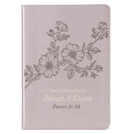 Strength and Dignity Taupe Faux Leather Journal – Proverbs 31:25 by Christian Art Gifts