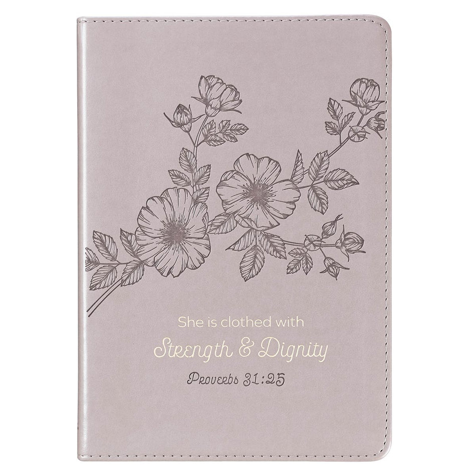 Strength and Dignity Taupe Faux Leather Journal – Proverbs 31:25 by Christian Art Gifts