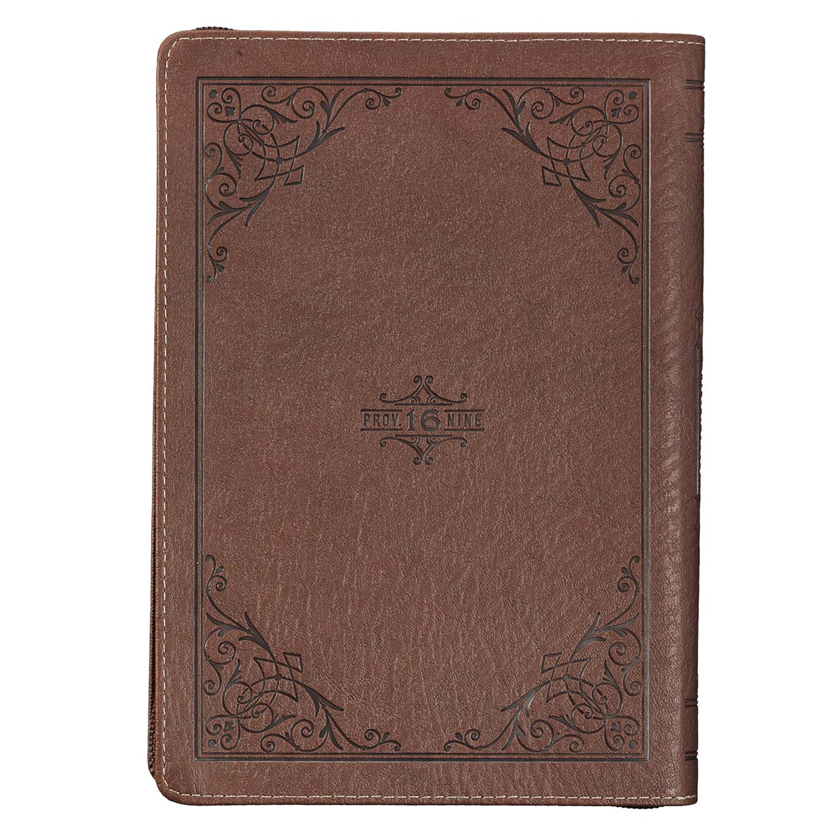 A Man's Heart Classic Faux Leather Zippered Journal in Brown - Proverbs 16:9 by Christian Art Gifts, product view 5