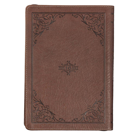 A Man's Heart Classic Faux Leather Zippered Journal in Brown - Proverbs 16:9 by Christian Art Gifts, product view 5