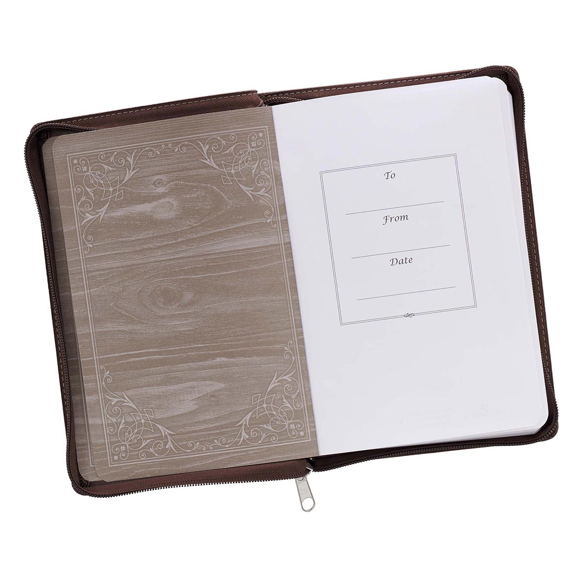 A Man's Heart Classic Faux Leather Zippered Journal in Brown - Proverbs 16:9 by Christian Art Gifts, product view 2