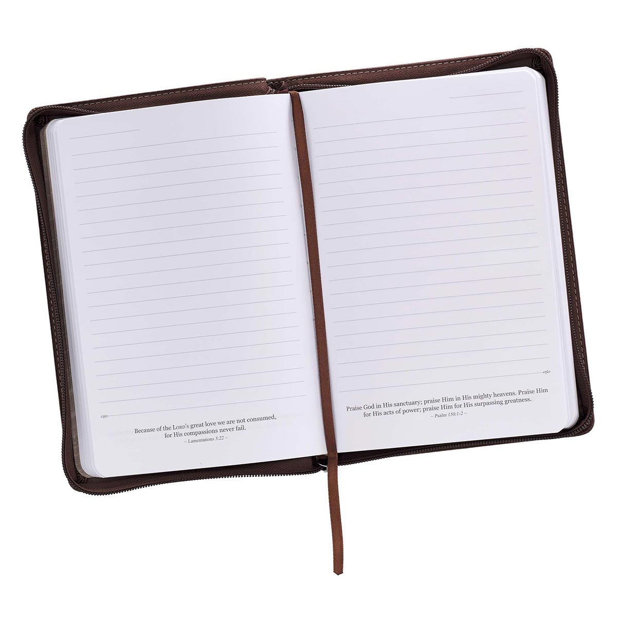 A Man's Heart Classic Faux Leather Zippered Journal in Brown - Proverbs 16:9 by Christian Art Gifts, product view 4
