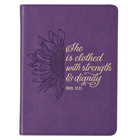 Strength and Dignity Purple Sunflower Faux Leather Handy-Sized Journal - Proverbs 31:25 by Christian Art Gifts