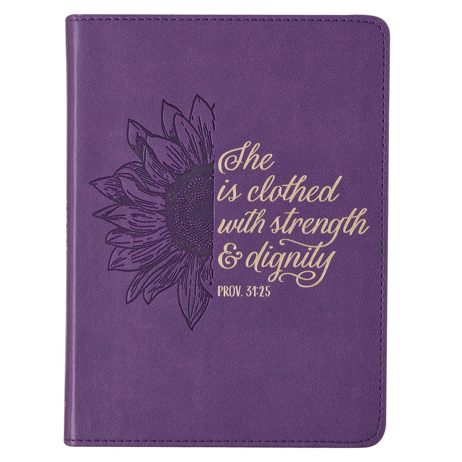 Strength and Dignity Purple Sunflower Faux Leather Handy-Sized Journal - Proverbs 31:25 by Christian Art Gifts