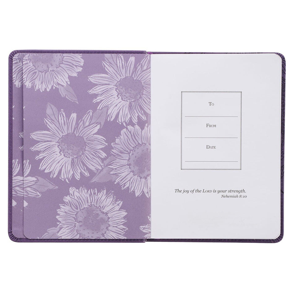 Strength and Dignity Purple Sunflower Faux Leather Handy-Sized Journal - Proverbs 31:25, product view 2