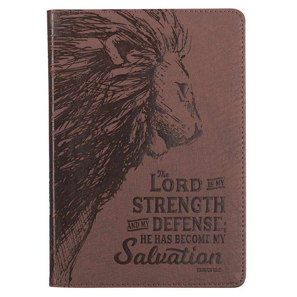 My Strength and My Defense Walnut-Brown Faux Leather Classic Journal - Exodus 15:2 by Christian Art Gifts