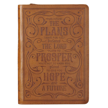 I Know the Plans Saddle Tan Faux Leather Classic Journal with Zippered Closure - Jeremiah 29:11 by Christian Art Gifts