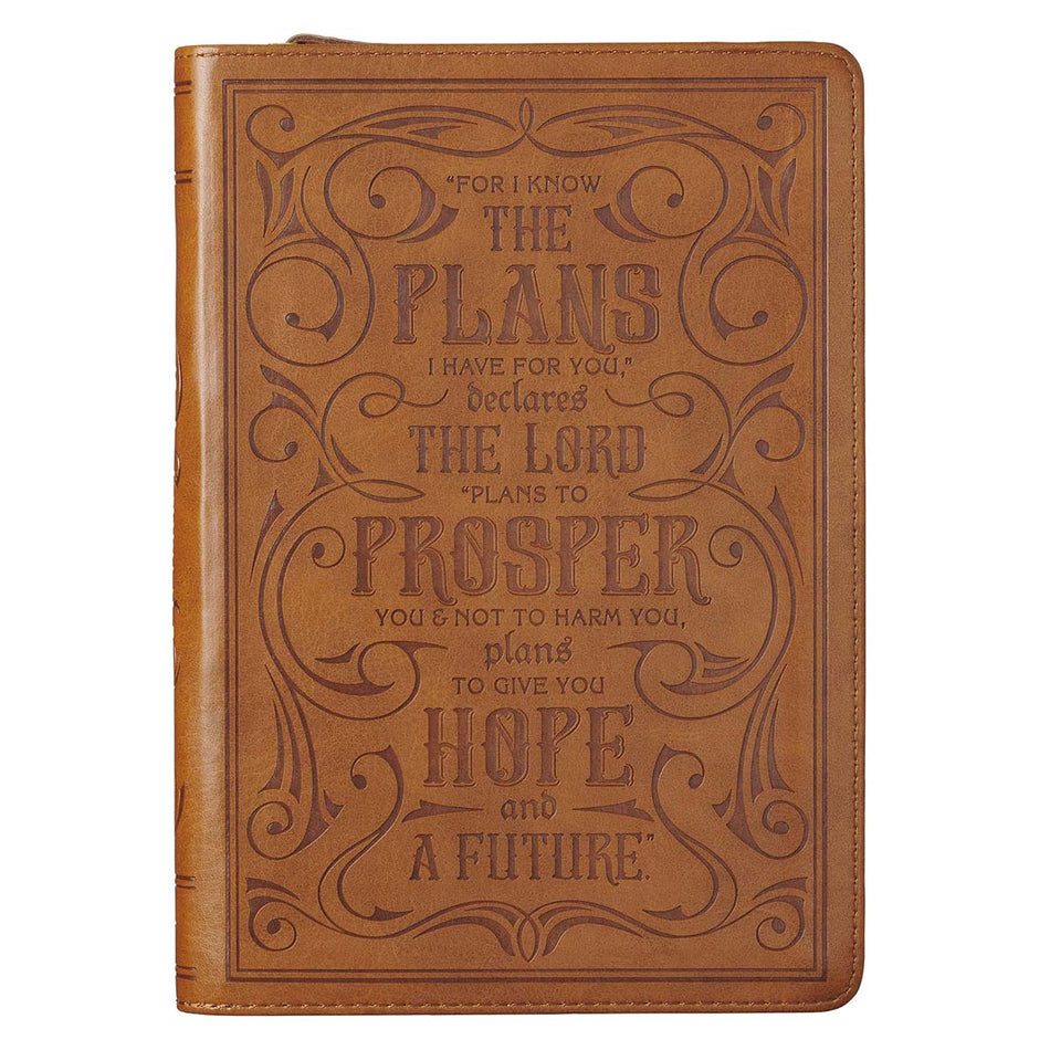 I Know the Plans Saddle Tan Faux Leather Classic Journal with Zippered Closure - Jeremiah 29:11 by Christian Art Gifts