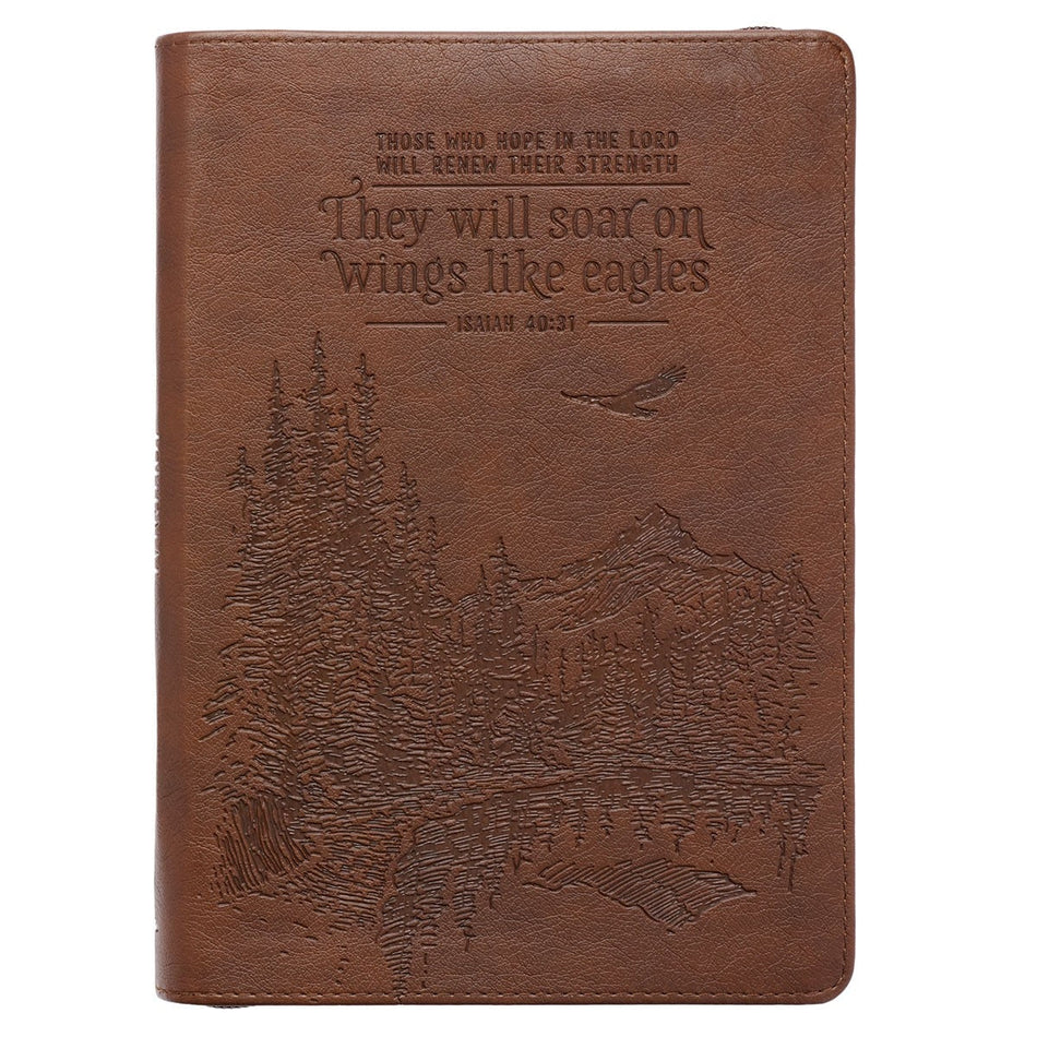 Soar Brown Faux Leather Classic Journal with Zipped Closure - Isaiah 40:31 by Christian Art Gifts