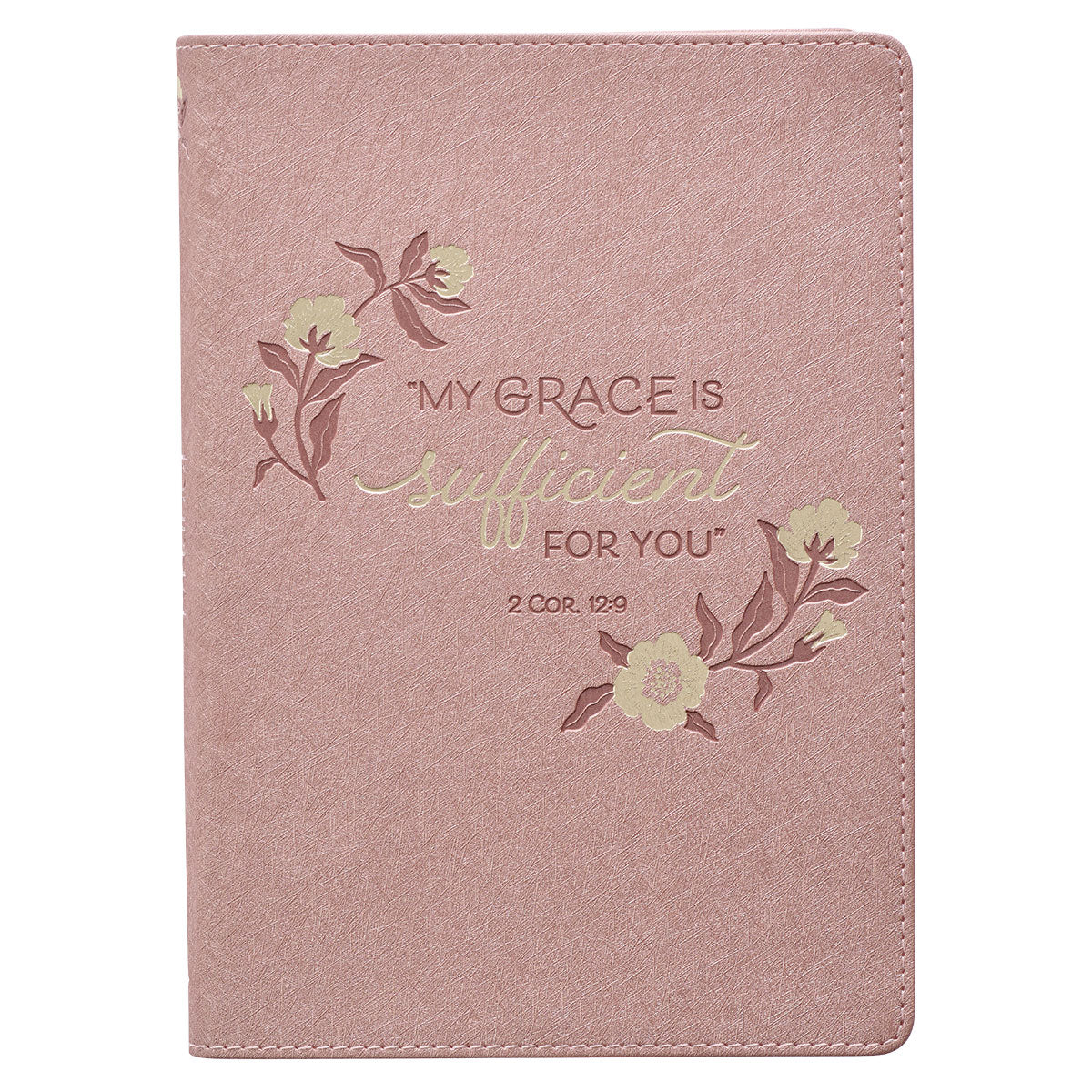 Sufficient Grace Pearlescent Dusty Rose Faux Leather Classic Journal - 2 Corinthians 12:9 by Christian Art Gifts