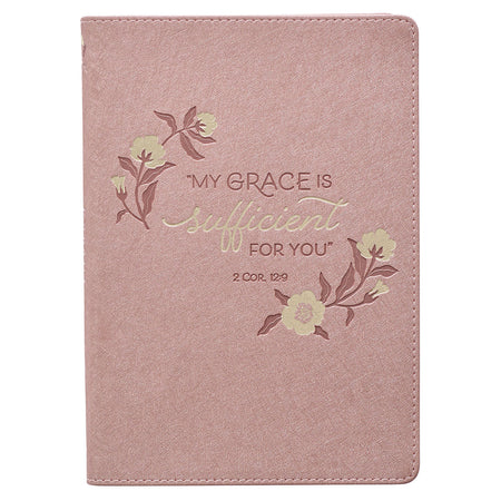 Sufficient Grace Pearlescent Dusty Rose Faux Leather Classic Journal - 2 Corinthians 12:9 by Christian Art Gifts