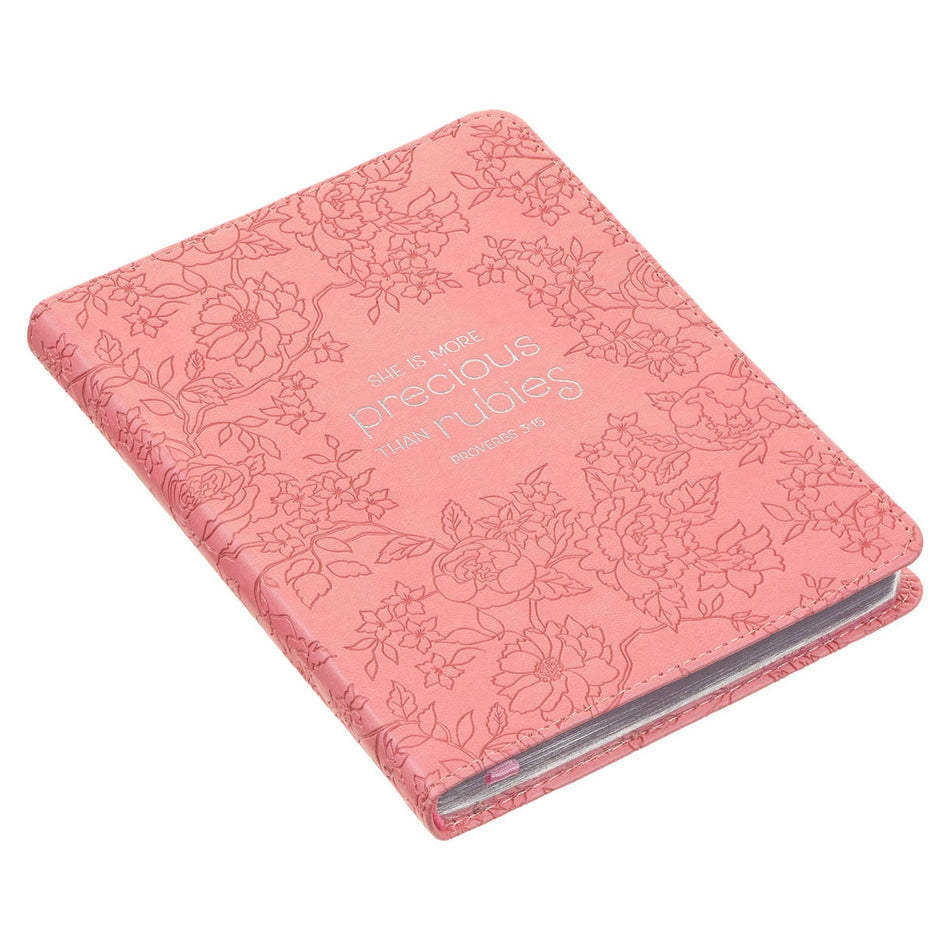 More Precious than Rubies Strawberry Pink Handy-sized Faux Leather Journal - Proverbs 31:26, product view 2