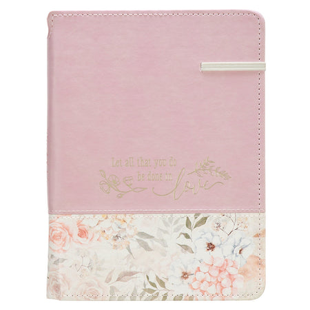 Done in Love Pink Floral Classic Journal with Elastic Closure and Pen Holder - 1 Corinthians 16:14 by Christian Art Gifts