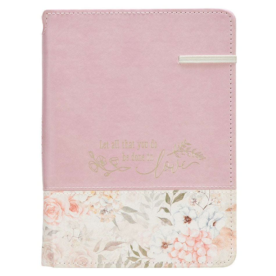 Done in Love Pink Floral Classic Journal with Elastic Closure and Pen Holder - 1 Corinthians 16:14 by Christian Art Gifts