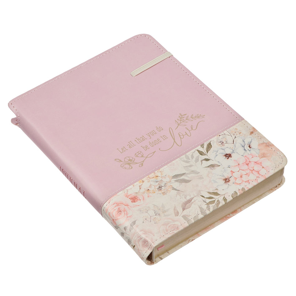 Done in Love Pink Floral Classic Journal with Elastic Closure and Pen Holder - 1 Corinthians 16:14, product view 2