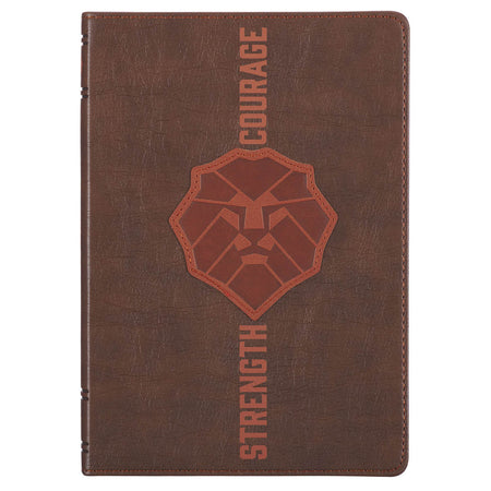 Lionface Strength and Courage Brown Faux Leather Classic Journal - Joshua 1:9 by Christian Art Gifts
