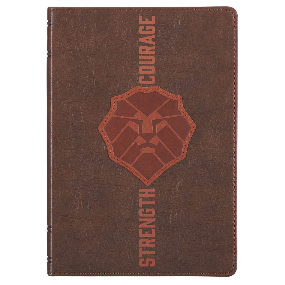 Lionface Strength and Courage Brown Faux Leather Classic Journal - Joshua 1:9 by Christian Art Gifts