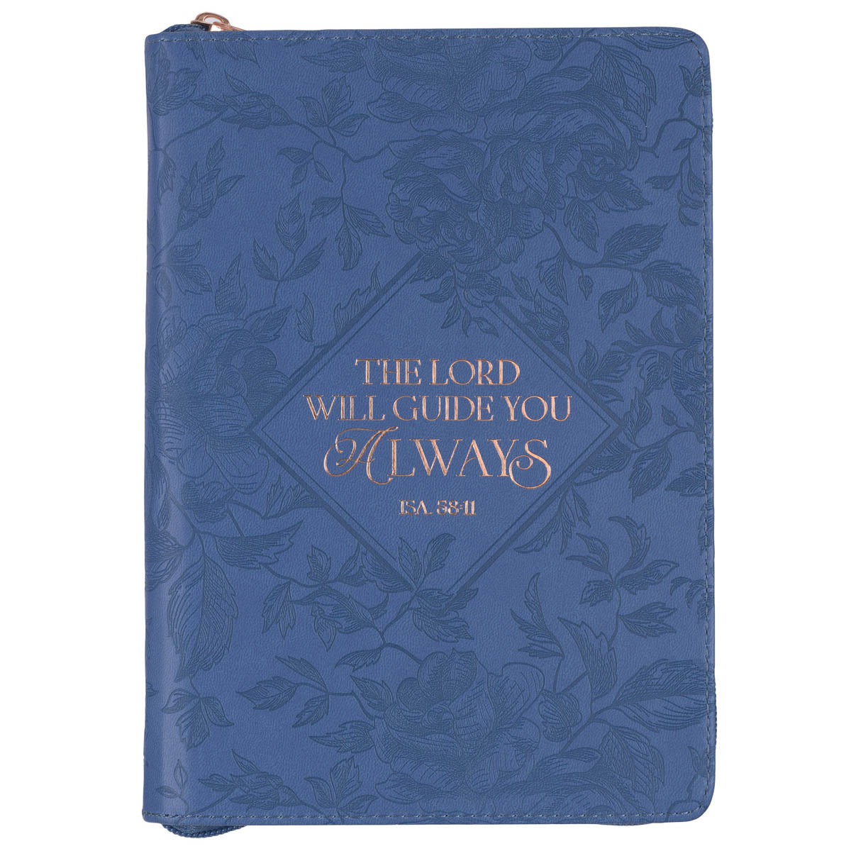 The Lord Will Guide You Blue Faux Leather Classic Journal with Zipper Closure - Isaiah 58:11 by Christian Art Gifts