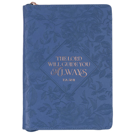The Lord Will Guide You Blue Faux Leather Classic Journal with Zipper Closure - Isaiah 58:11 by Christian Art Gifts