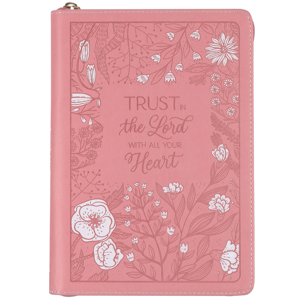 Trust With All Your Heart Pink Faux Leather Classic Journal with Zipper Closure - Proverbs 3:5-6 by Christian Art Gifts