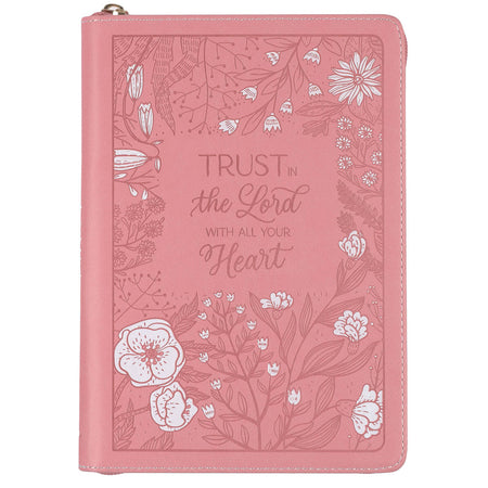 Trust With All Your Heart Pink Faux Leather Classic Journal with Zipper Closure - Proverbs 3:5-6 by Christian Art Gifts