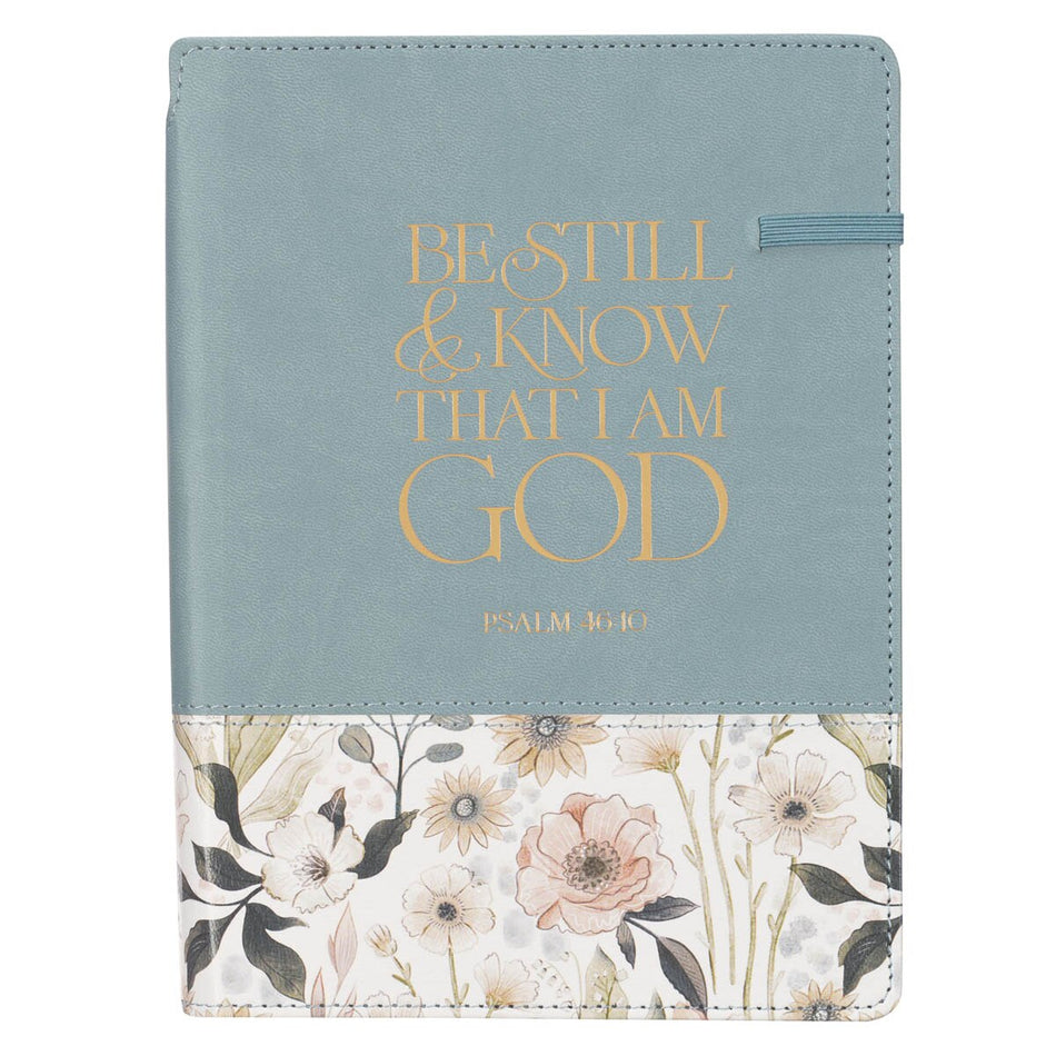 Be Still Teal Meadow Classic Faux Leather Journal with Pen Holder - Psalm 46:10 by Christian Art Gifts