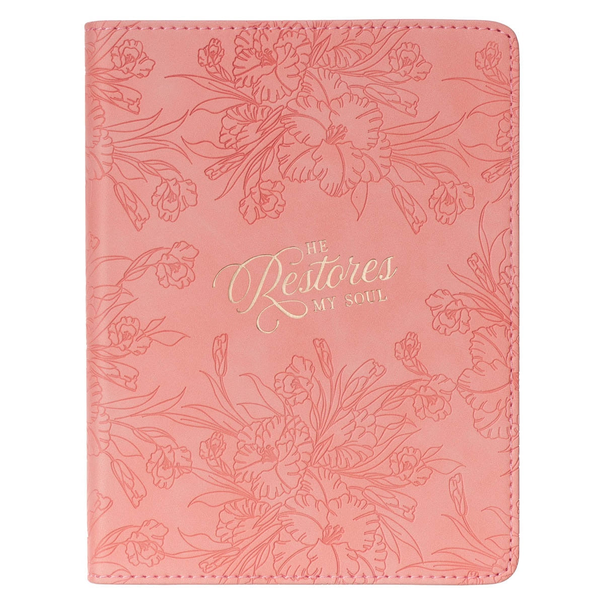He Restores My Soul Pink Floral Faux Leather Handy-sized Journal - Psalm 23:3 by Christian Art Gifts