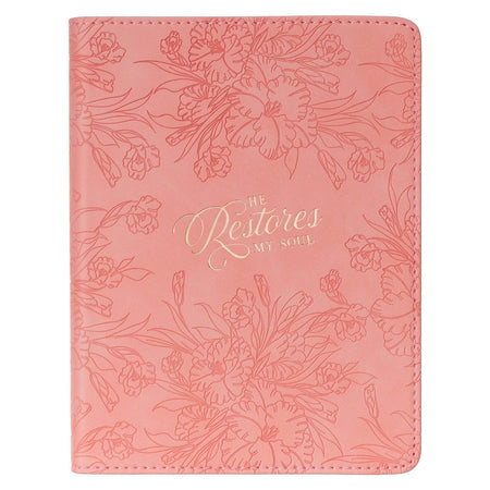 He Restores My Soul Pink Floral Faux Leather Handy-sized Journal - Psalm 23:3 by Christian Art Gifts