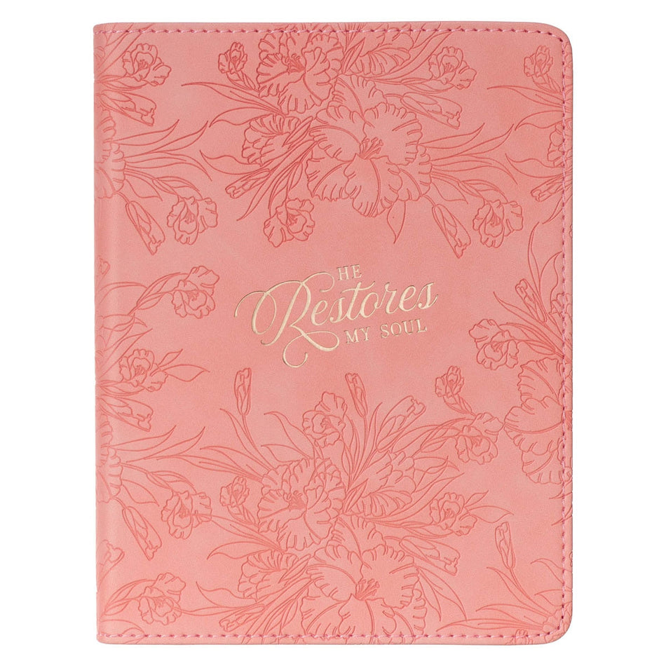He Restores My Soul Pink Floral Faux Leather Handy-sized Journal - Psalm 23:3 by Christian Art Gifts