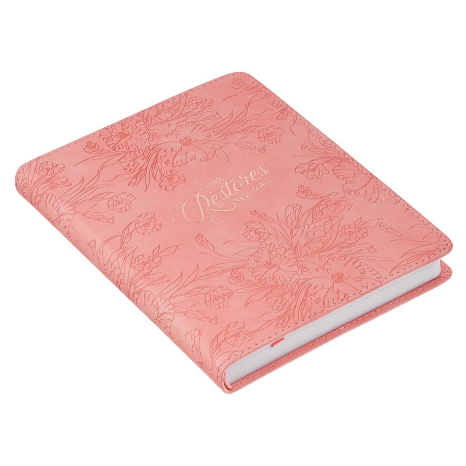 He Restores My Soul Pink Floral Faux Leather Handy-sized Journal - Psalm 23:3 by Christian Art Gifts, product view 2