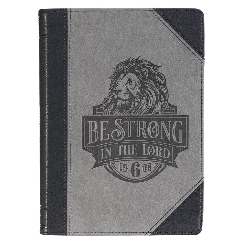 Be Strong in the Lord Black and Gray Lion Faux Leather Journal - Ephesians 6:10 by Christian Art Gifts