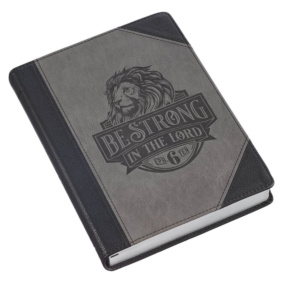 Be Strong in the Lord Black and Gray Lion Faux Leather Journal - Ephesians 6:10 by Christian Art Gifts, product view 2
