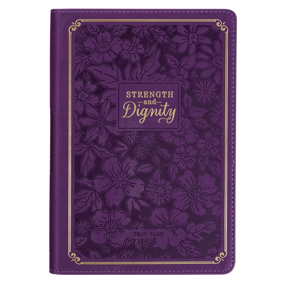 Strength and Dignity Purple Rose Faux Leather Classic Journal - Proverbs 31:25 by Christian Art Gifts
