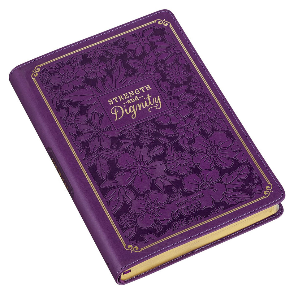 Strength and Dignity Purple Rose Faux Leather Classic Journal - Proverbs 31:25 by Christian Art Gifts, product view 2