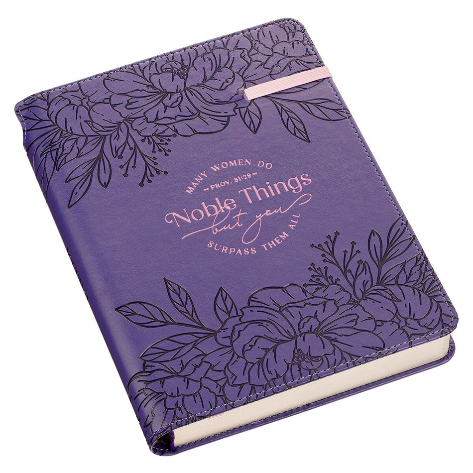 Noble Things Purple Faux Leather Classic Journal with Pen Holder - Proverbs 31:29 by Christian Art Gifts, product view 2